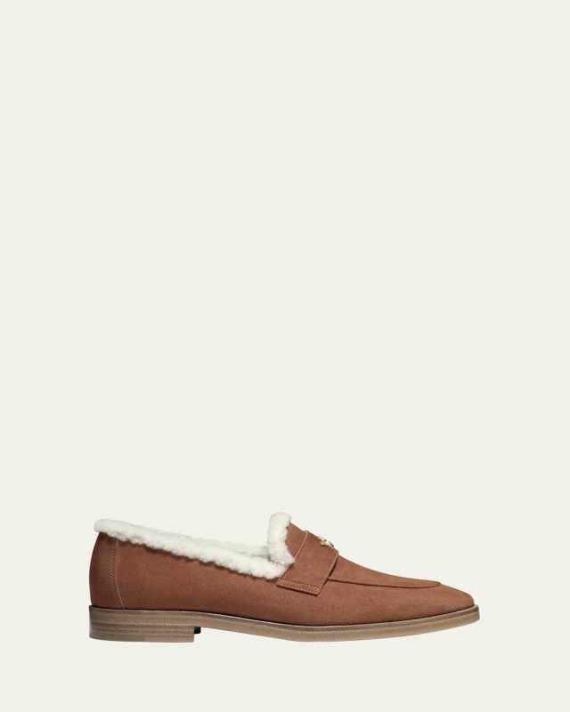 Flaneur Lofty Shearling-Lined Suede Penny Loafers
